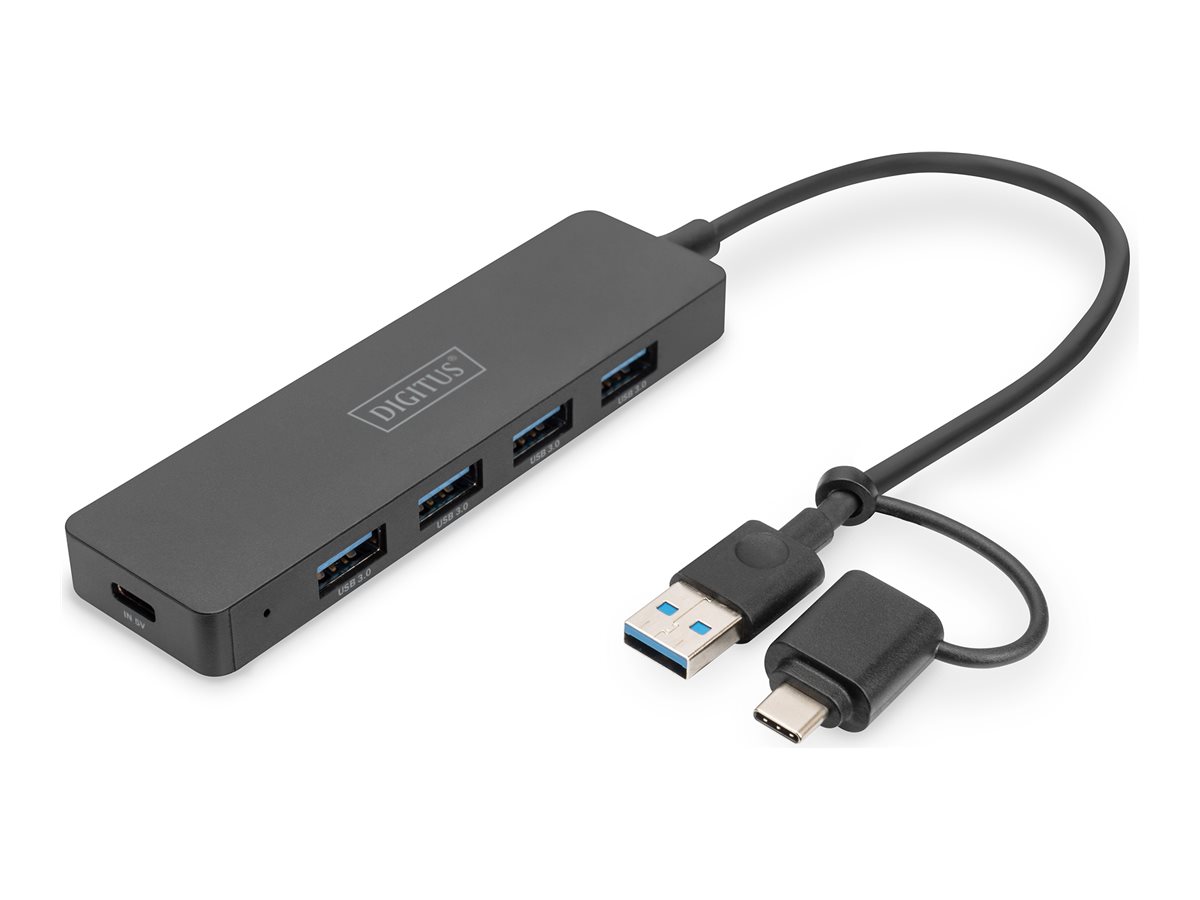 DIGITUS USB 3.0 Hub 4-Port Slimline with USB-C Adapter 5Gbps 0,2m cable DIGITUS USB 3.0 Hub 4-Port Slimline with USB-C Adapter 5Gbps 0,2m cable