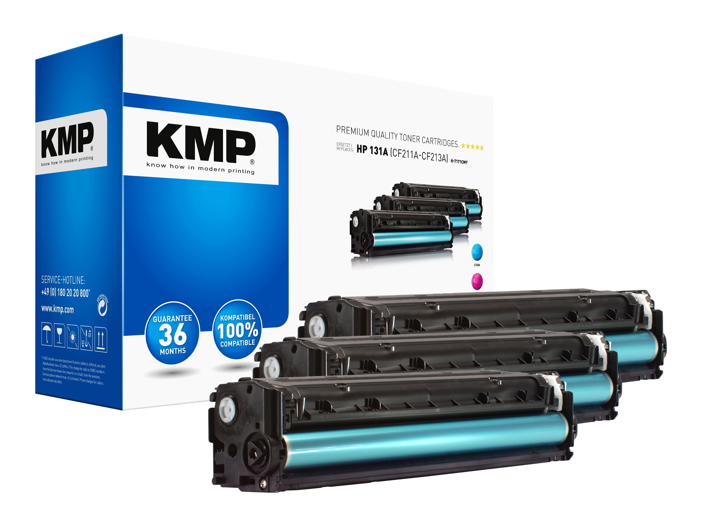 KMP HT171CMY cyan, magenta, gelb Toner kompatibel zu HP 131A Canon 731U0SL1AM 6271B0026270B0026269B002, 3erSet