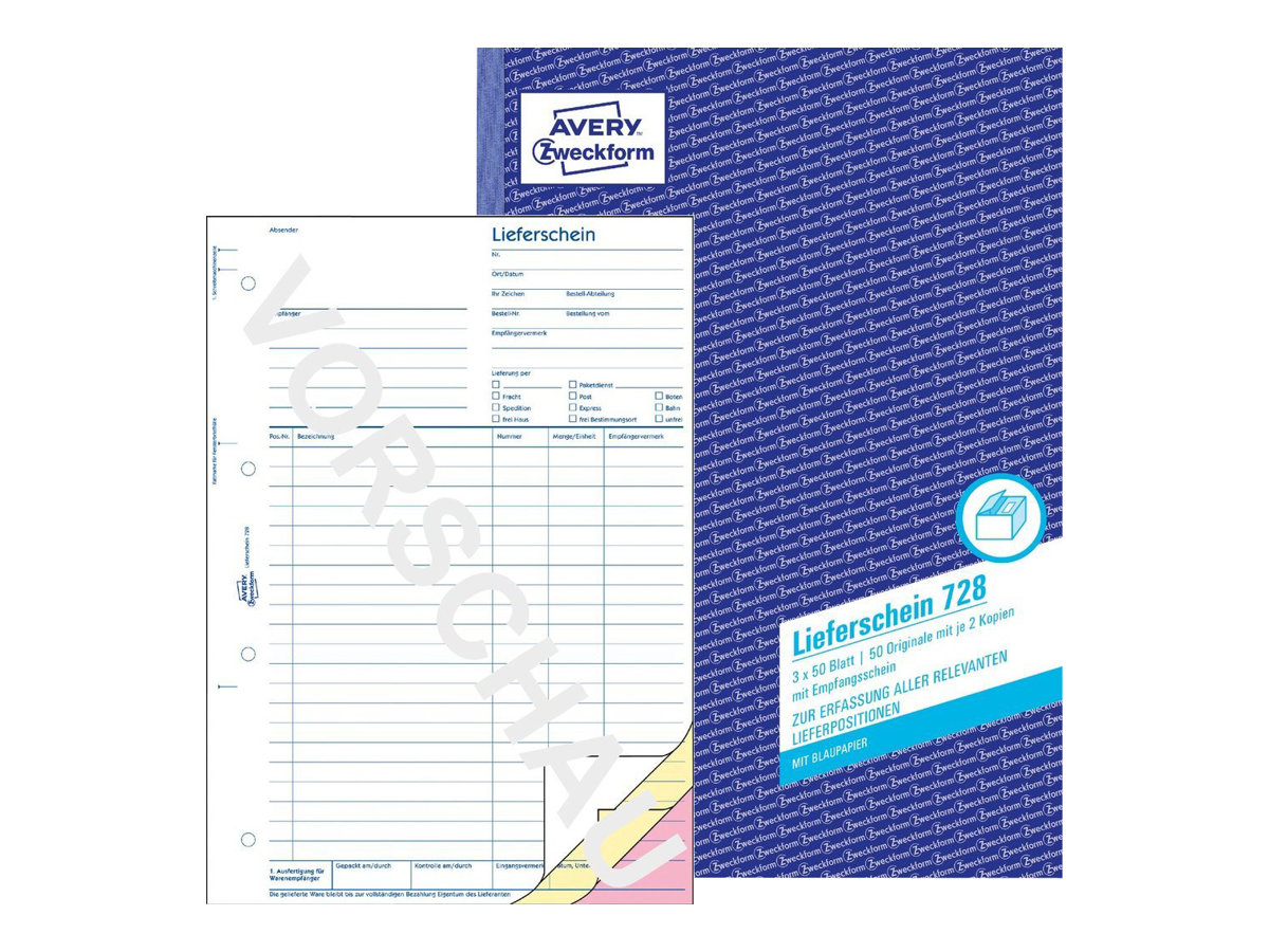 AVERY Zweckform Lieferschein mit Empfangsschein Formularbuch 728 AVERY Zweckform Lieferschein mit Empfangsschein Formularbuch 728