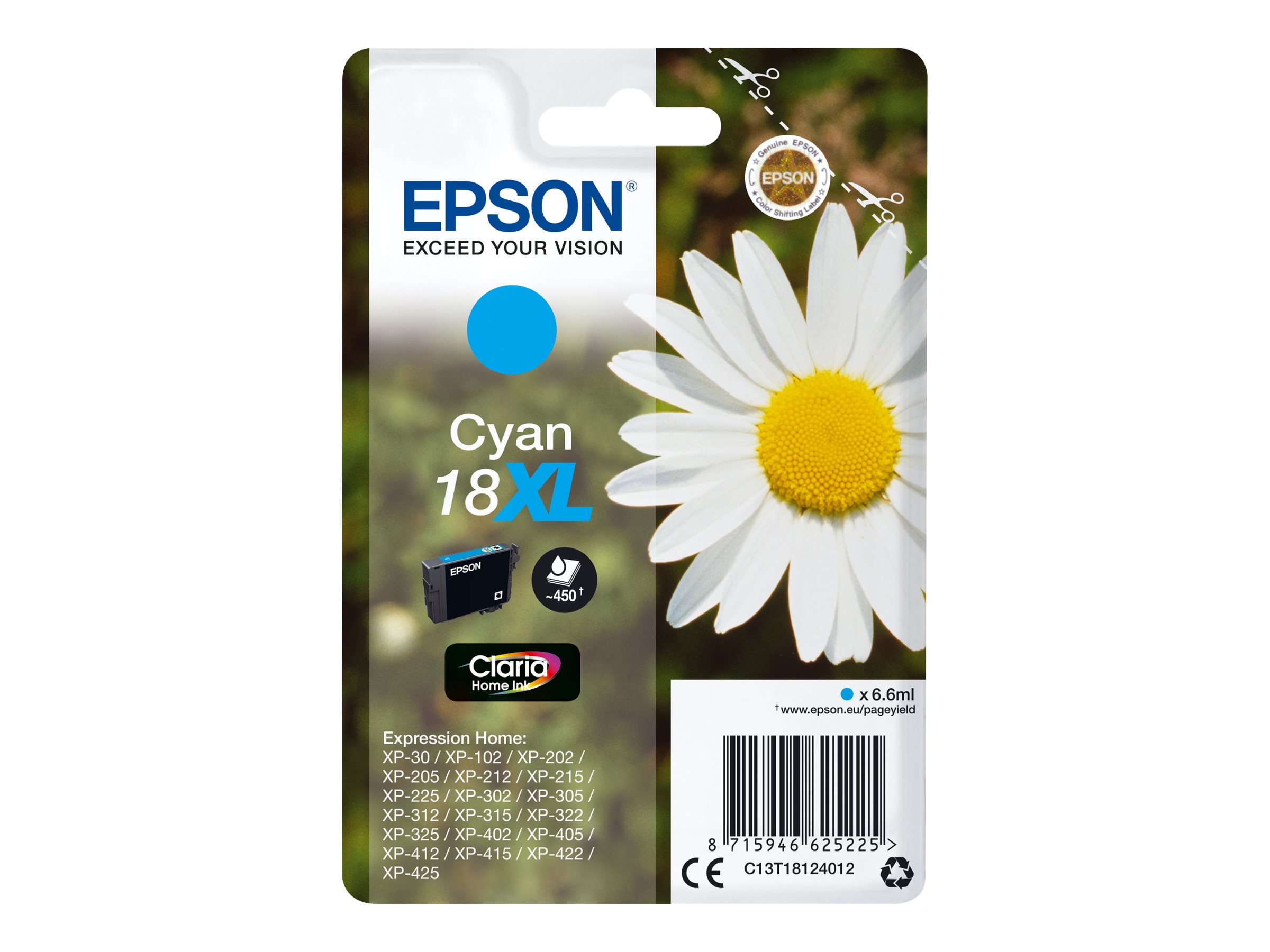 C13T18124012 EPSON XP Tinte cyan HC 450 C13T18124012 EPSON XP Tinte cyan HC 450