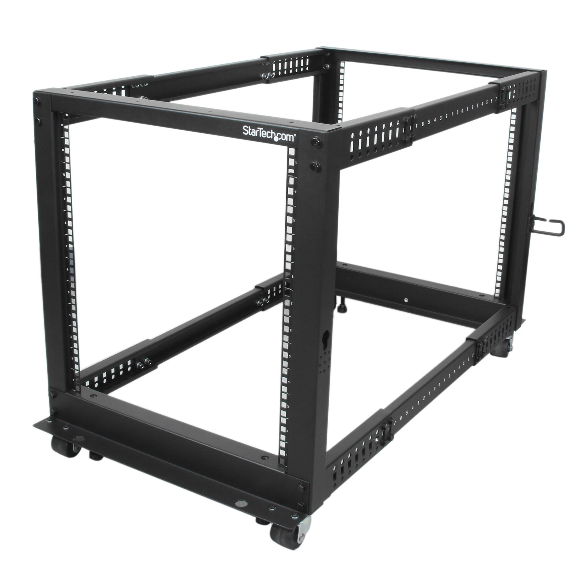 STARTECHCOM 12U Adjustable Depth Open Frame 4 Post Server Rack w Casters Levelers and Cable Management Hooks