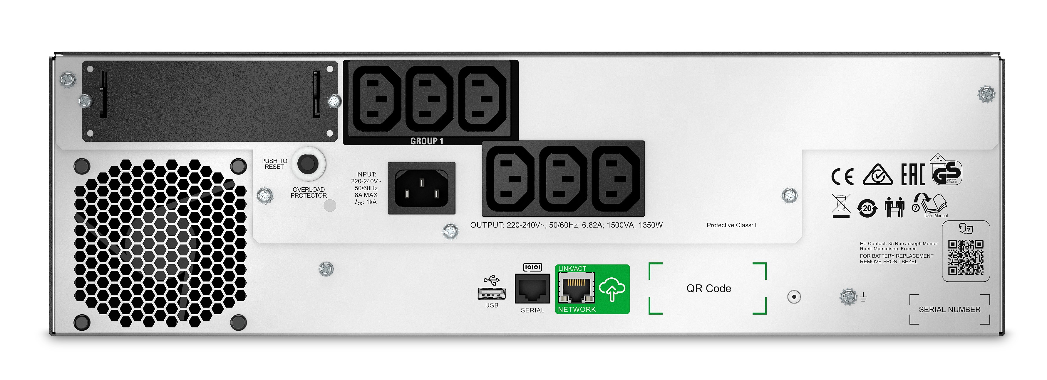 APC SmartUPS LiIon 1500VA Short Depth with SmartConnect UPS Rack AC 230V 1,35 kW 1500VA 1phase RS232 USB oc 6 3U