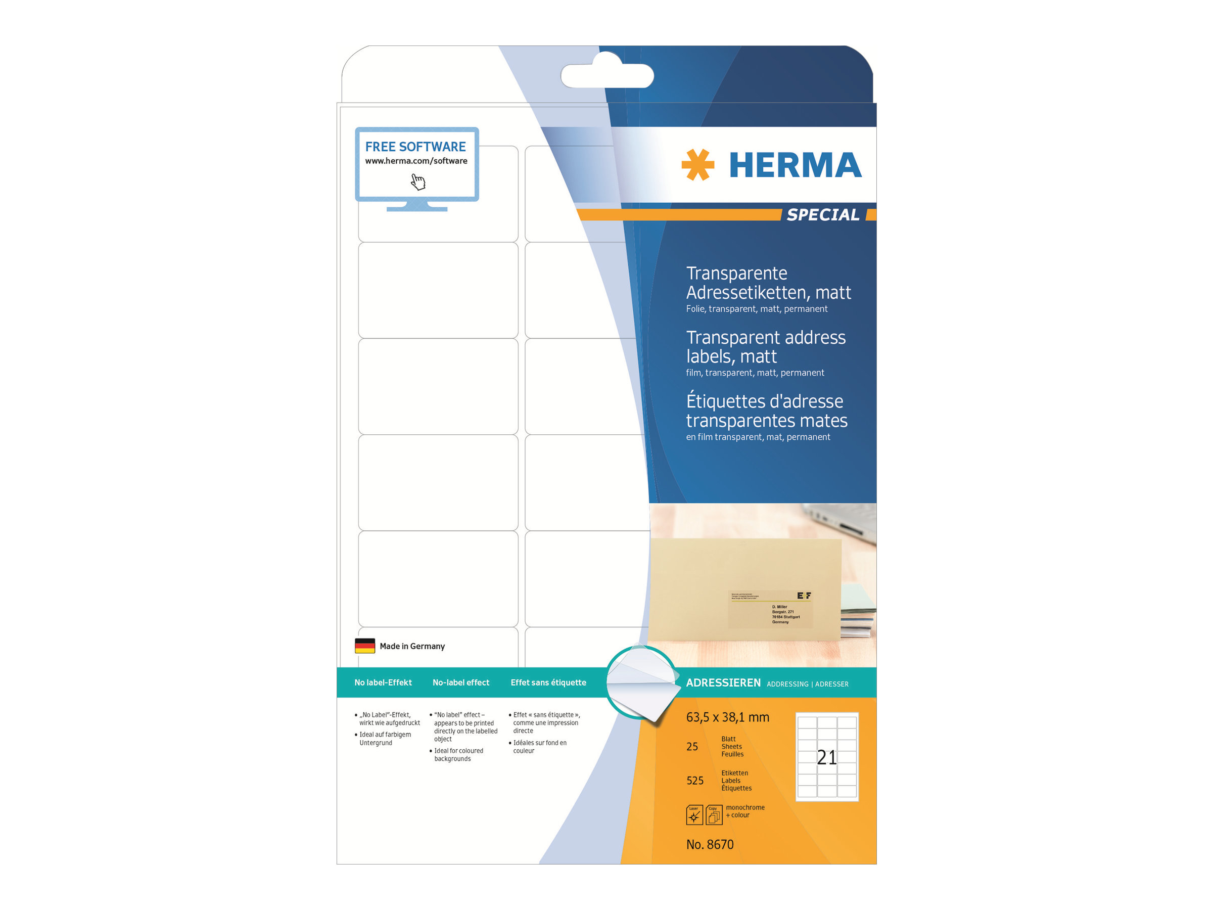 525 HERMA Adressetiketten 8670 transparent 63,5 x 38,1 mm 525 HERMA Adressetiketten 8670 transparent 63,5 x 38,1 mm