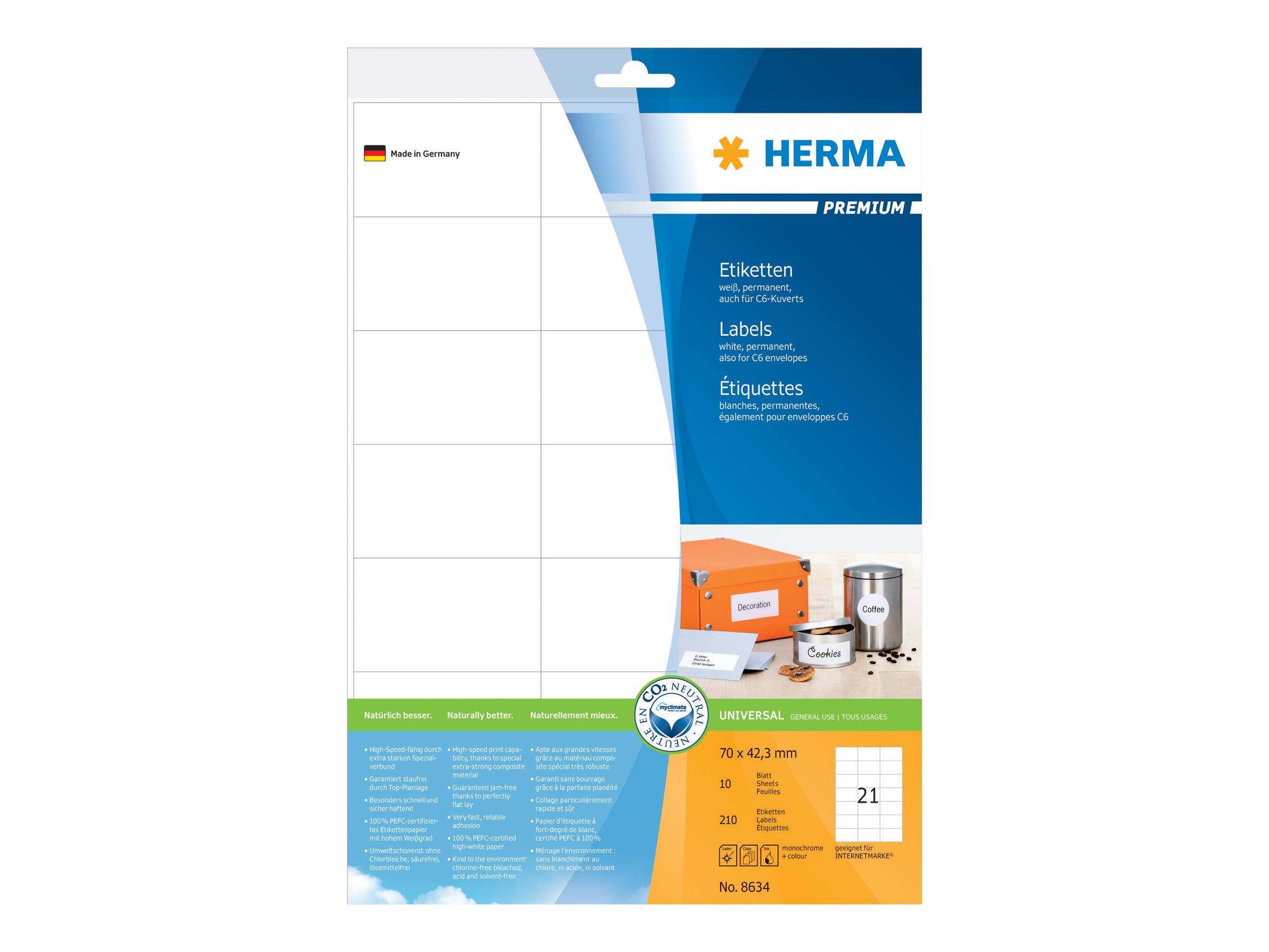210 HERMA Etiketten 8634 weiss 70,0 x 42,3 mm 210 HERMA Etiketten 8634 weiss 70,0 x 42,3 mm