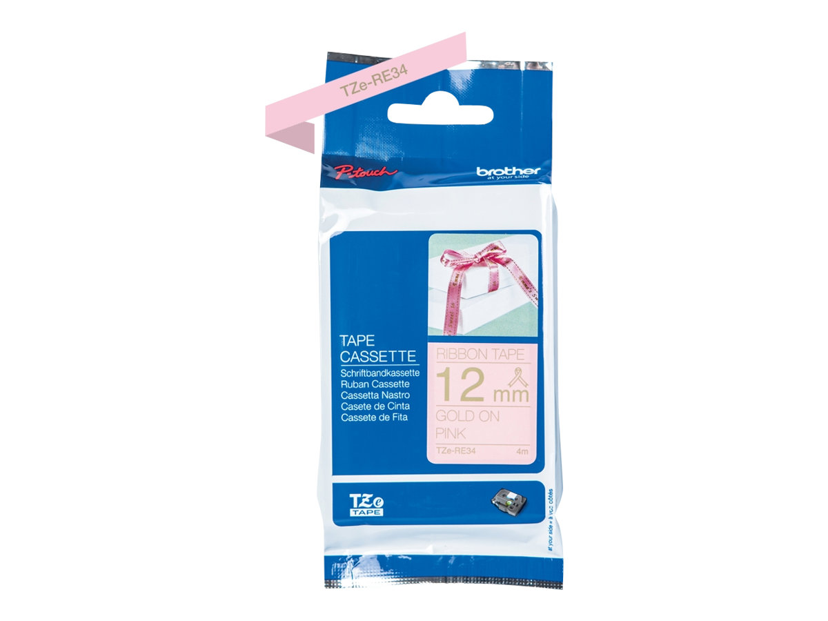 BROTHER TZe-RE34 P-touch textile Schriftband gold/pink 12mm/4m BROTHER TZe-RE34 P-touch textile Schriftband gold/pink 12mm/4m