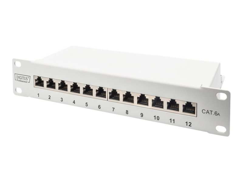 DIGITUS CAT 6A Patch Panel, geschirmt, 12Port, 1HE, 10, grau