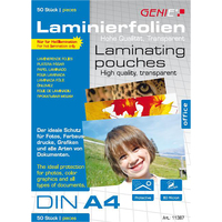 50 GENIE Laminierfolien glaenzend fuer A4 80 micron 50 GENIE Laminierfolien glaenzend fuer A4 80 micron