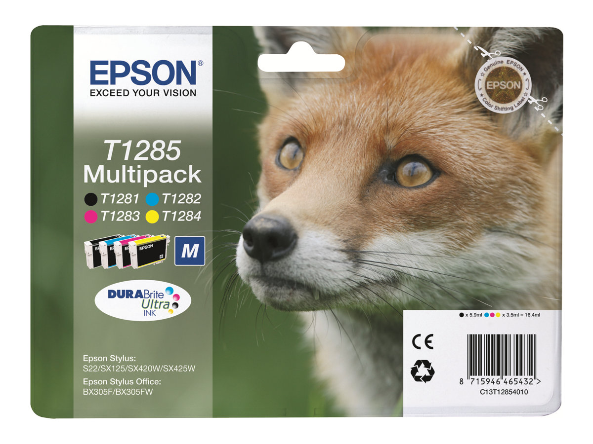 EPSON 2LB T1285 ink cartridge black and tri-colour standard capacity 5.9ml and 3 x 3.5ml 4-pack blister without alarm EPSON 2LB T1285 ink cartridge black and tri-colour standard capacity 5.9ml and 3 x 3.5ml 4-pack blister without alarm