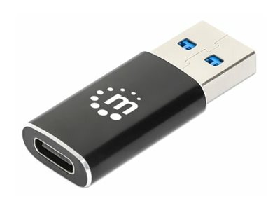 MANHATTAN USB-A auf USB-C-Adapter USB 3.2 Gen 2 Typ A-Stecker auf Typ C-Buchse 10 Gbit/s SuperSpeed+ USB 3 A Aluminium schwarz