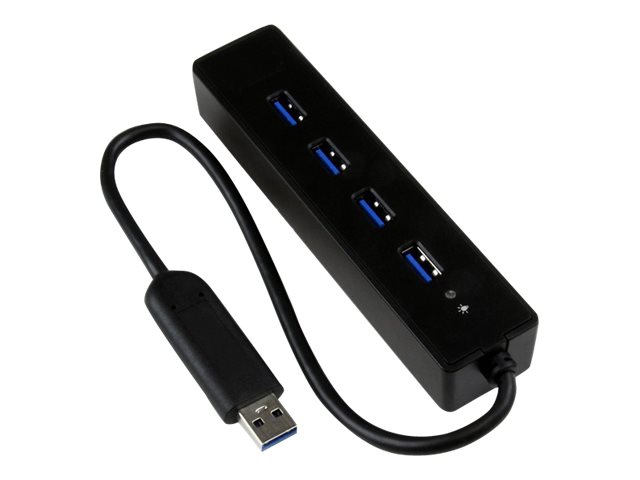 StarTech.com 4 Port USB 3.0 SuperSpeed Hub - Schwarz - Portabler externer USB Hub mit eingebautem Kabel - Hub - 4 Anschlüsse