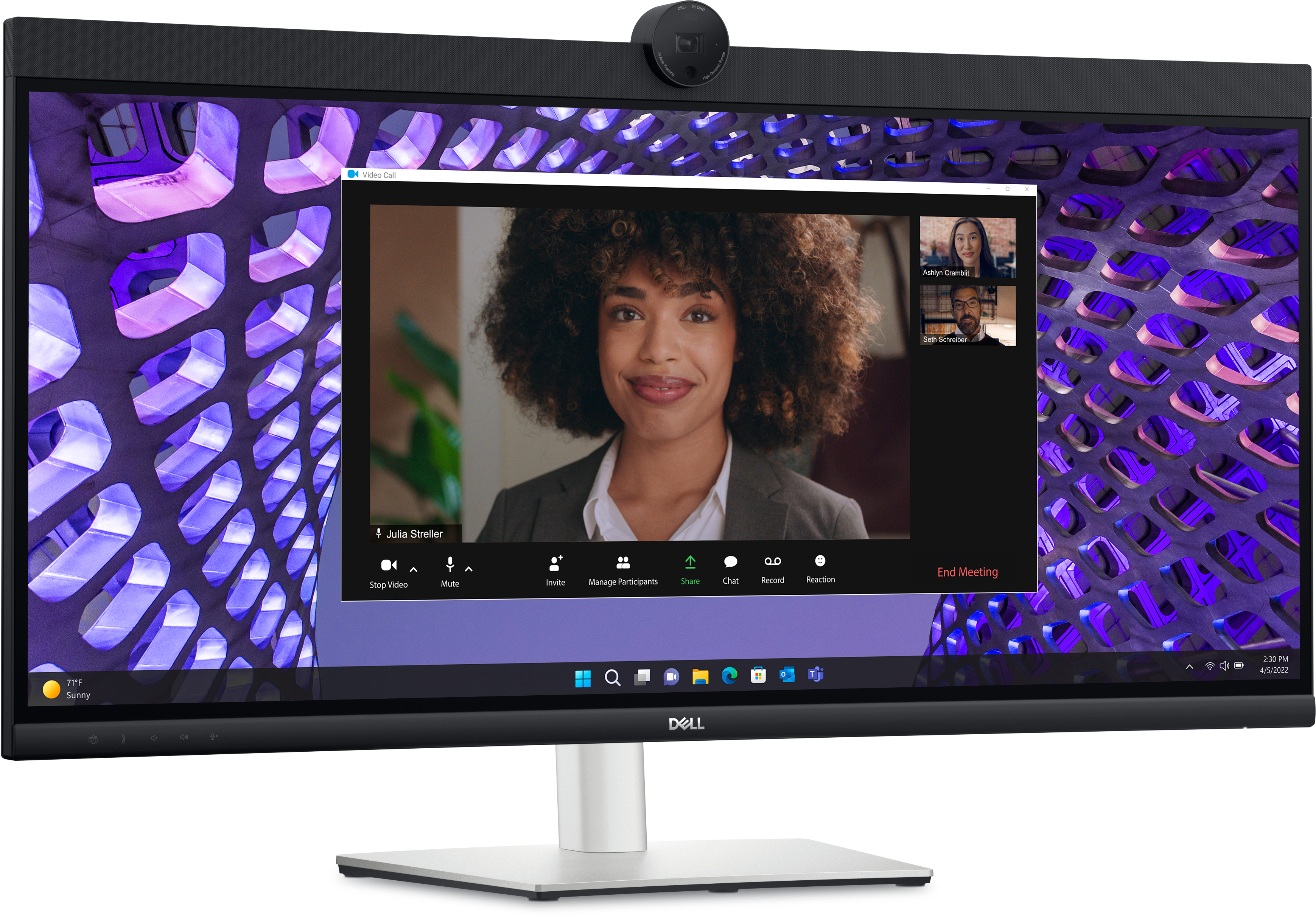 DELL 34 Curved Video Conferencing Monitor P3424WEB 86,71cm 34,14Zoll IPS 3440x1440 60Hz 219 300cdm2 HDMI DP USB