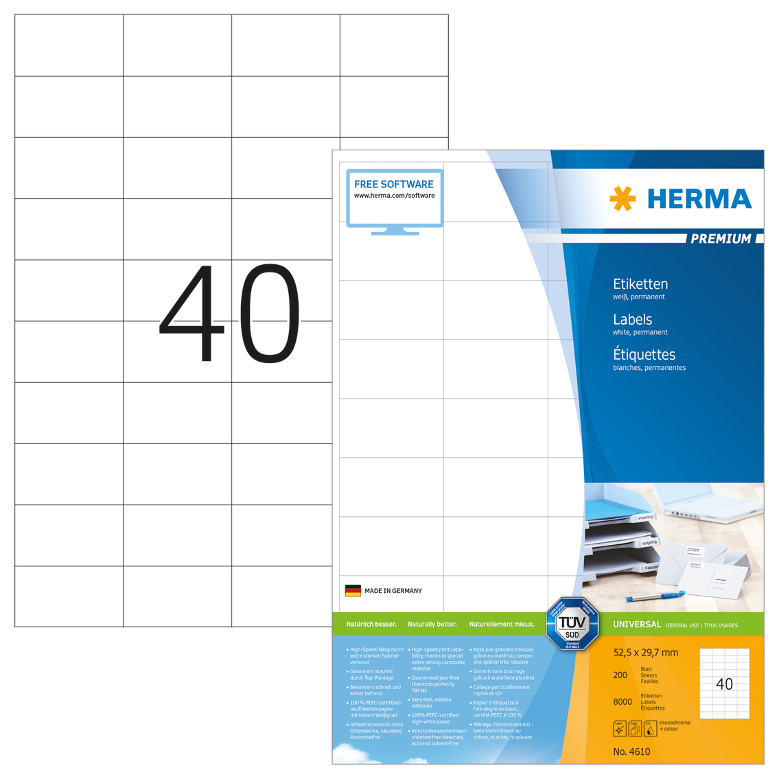 8.000 HERMA Etiketten 4610 weiÃ 52,5 x 29,7 mm