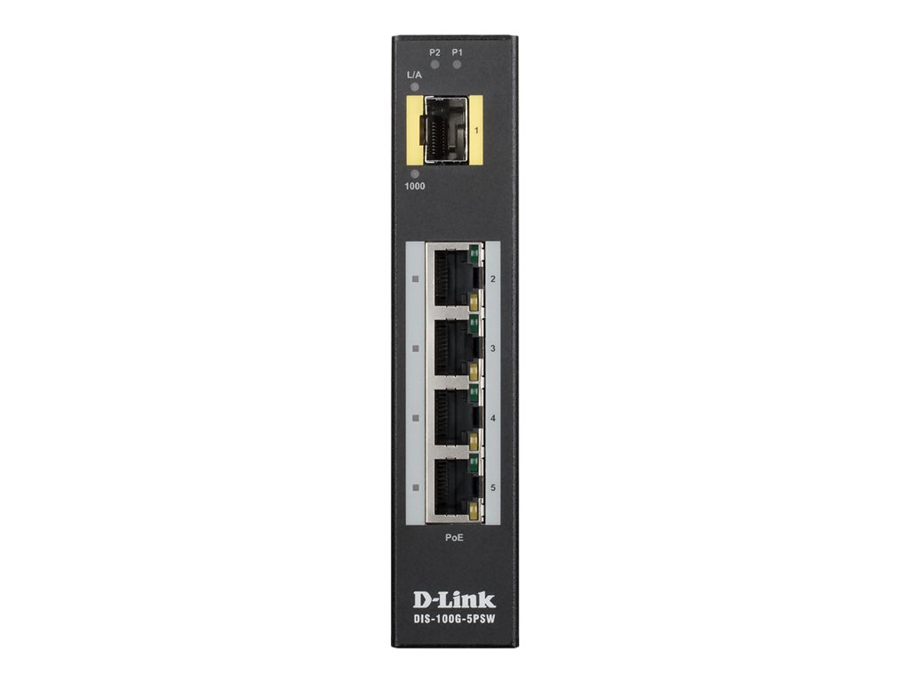 D-LINK DIS-100G-5PSW Industrie Gigabit unmanaged PoE Switch mit SFP 4x 100/1000BaseT PoE 1x 100/1000BaseSFP 120W PoE Kapazität