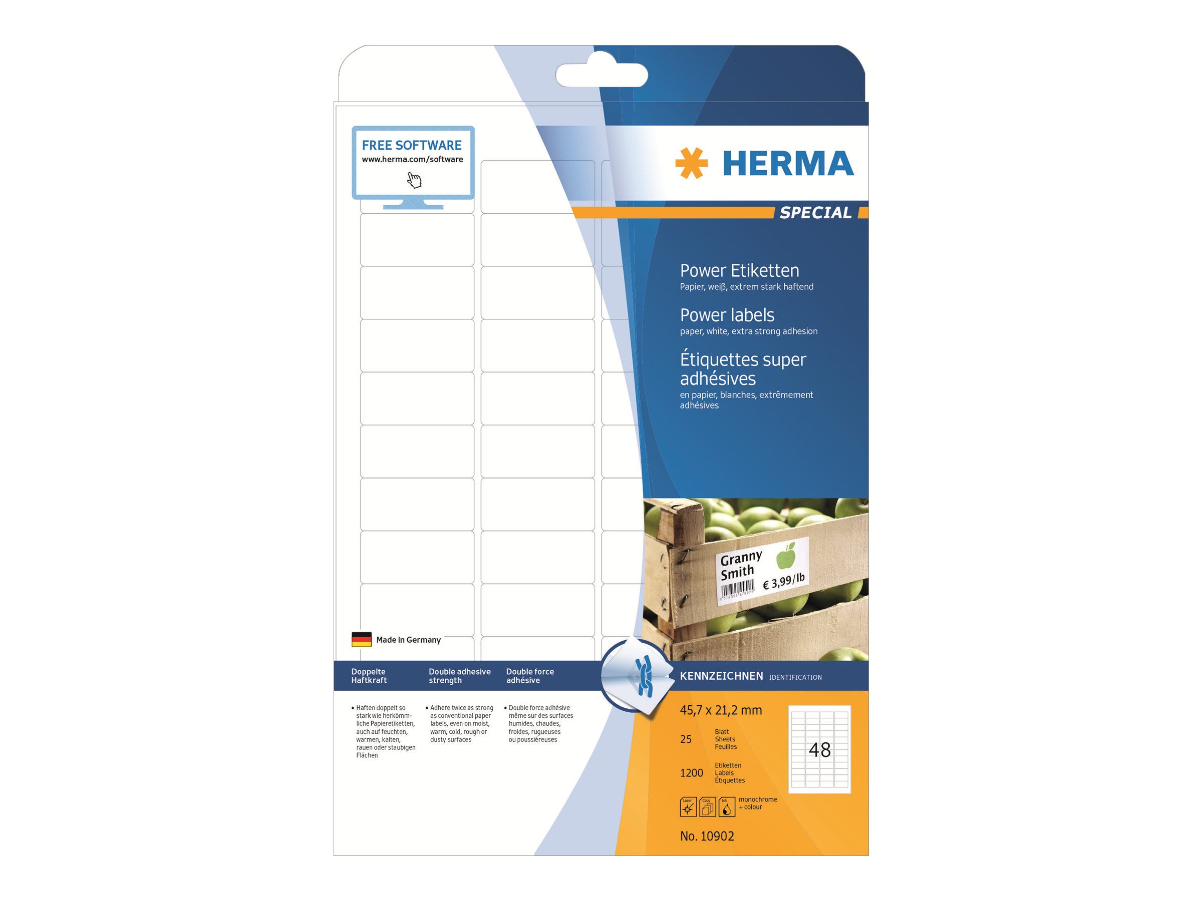 1.200 HERMA Power-Etiketten 10902 weiÃ 45,7 x 21,2 mm