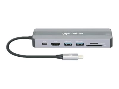 7-in-1-Dockingstation USB C-Stecker auf HDMI-Buchse 4K30Hz 2x USB-A 5 Gbit/s Gigabit-RJ45 USB-C PD 87W Kartenleser