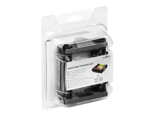 DURABLE YMCKO-Farbband und 100 Plastikkarten (0,76 mm) mehrfarbig Farbband-Set