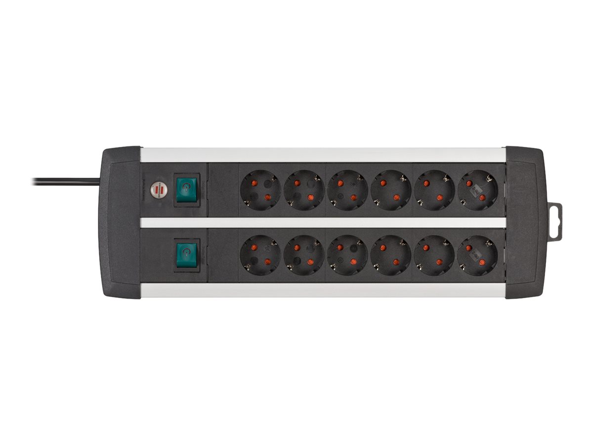 Brennenstuhl Premium ALU-Line 12-fach Duo schwarz mit 2 Schaltern, 3 m