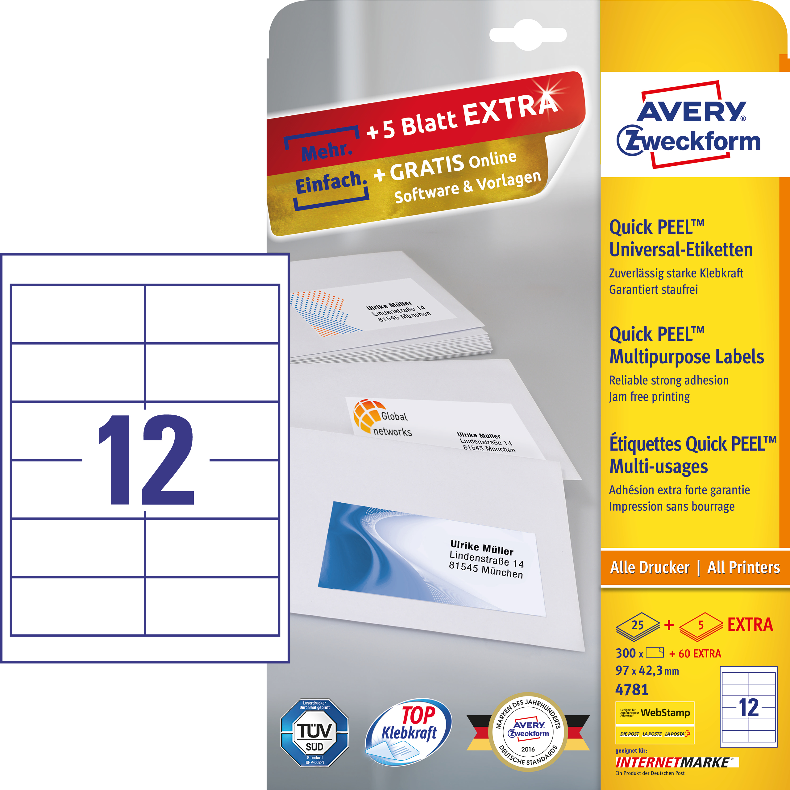 360 AVERY Zweckform Etiketten 4781 weiss 97,0 x 42,3 mm