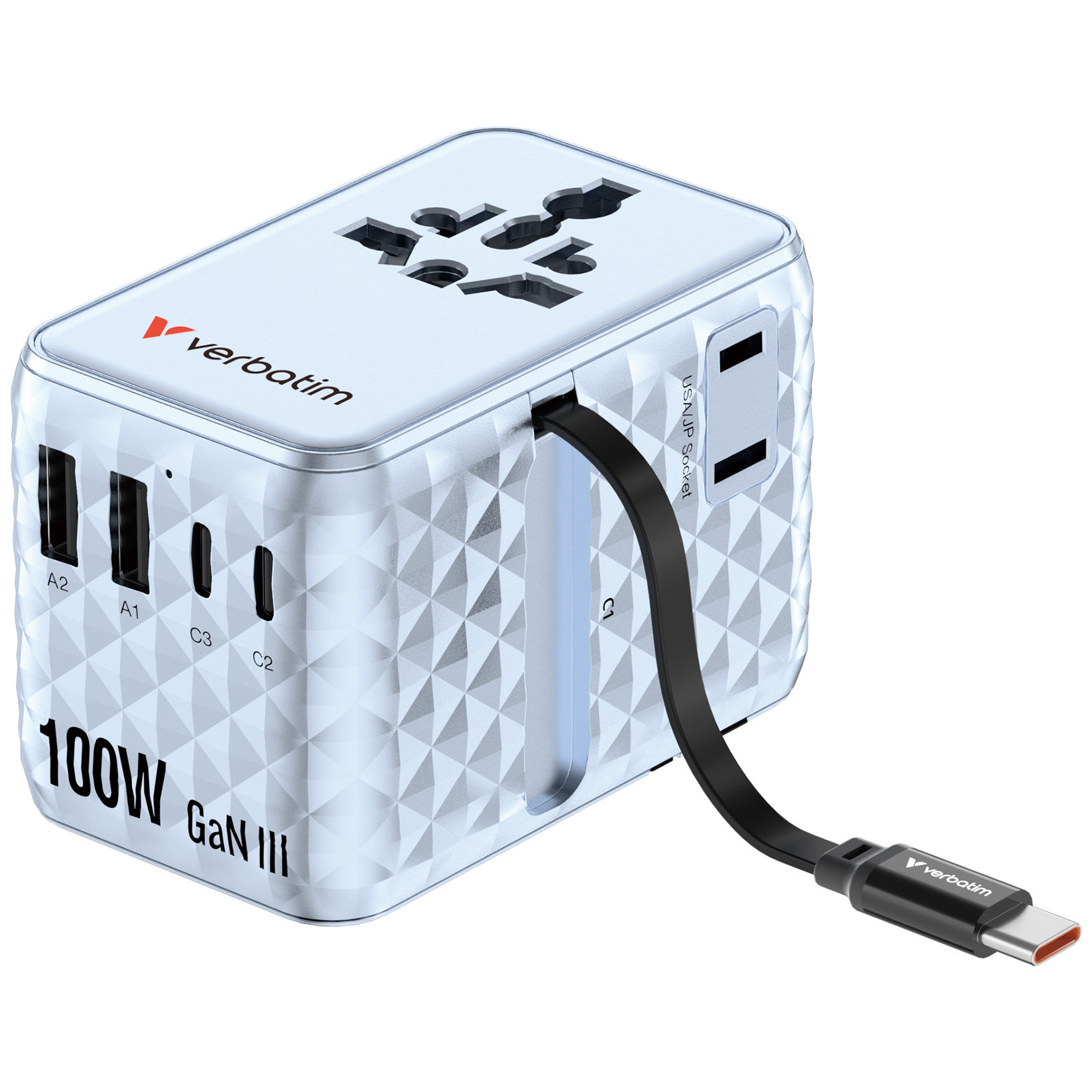 Verbatim ChargenTravel Adapter 100W retractable blue