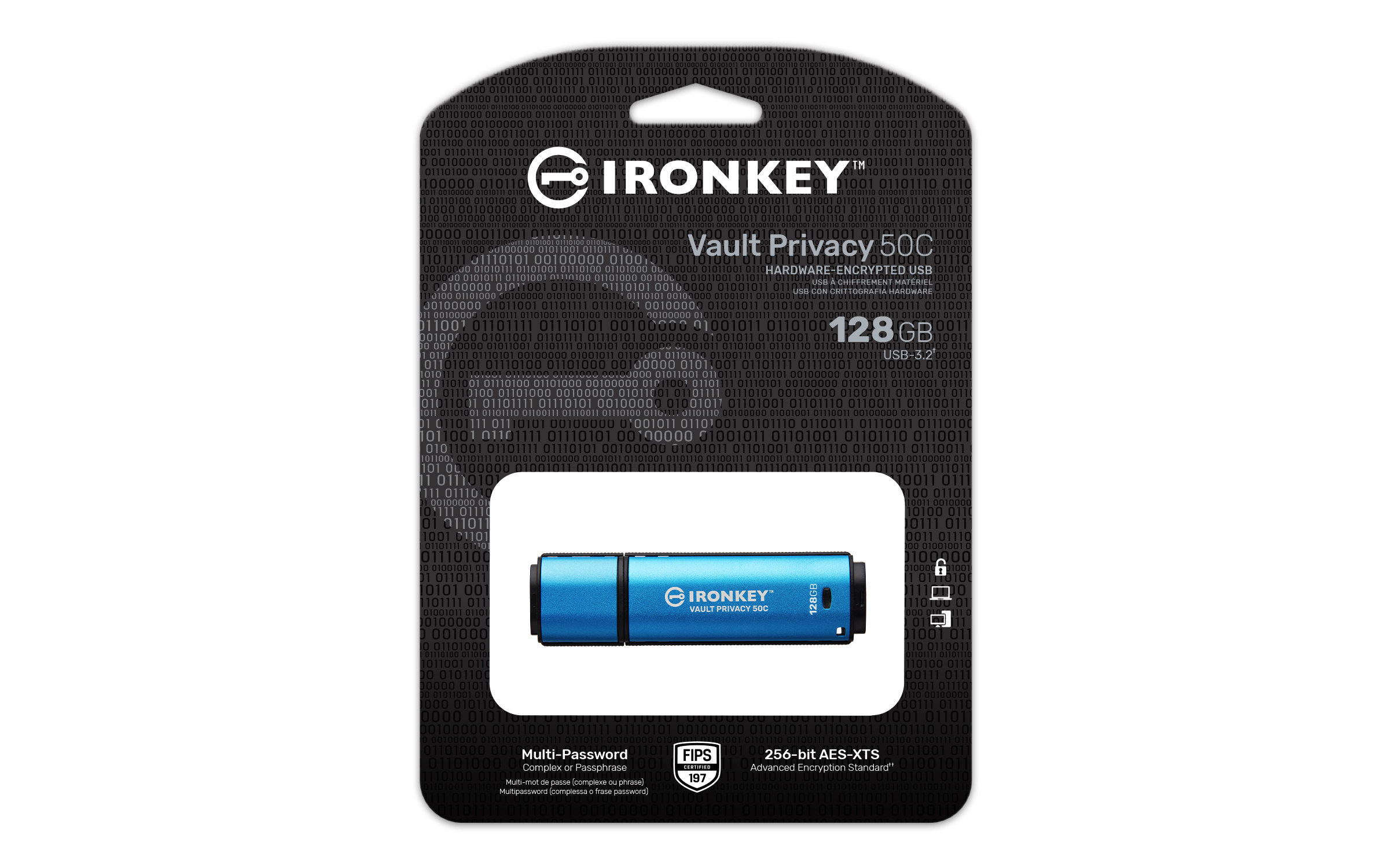 KINGSTON 128GB USBC IronKey Vault Privacy 50C AES256 Encrypted FIPS 197