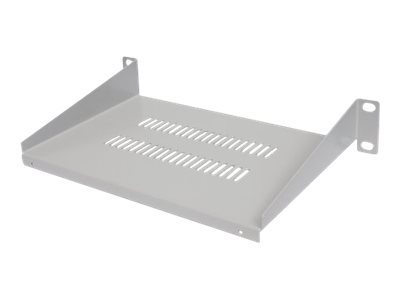 INTELLINET 25,4cm 10Zoll Fachboden Frontmontage 1 HE Montage an den Profilschienen 150 mm tief perforiert grau