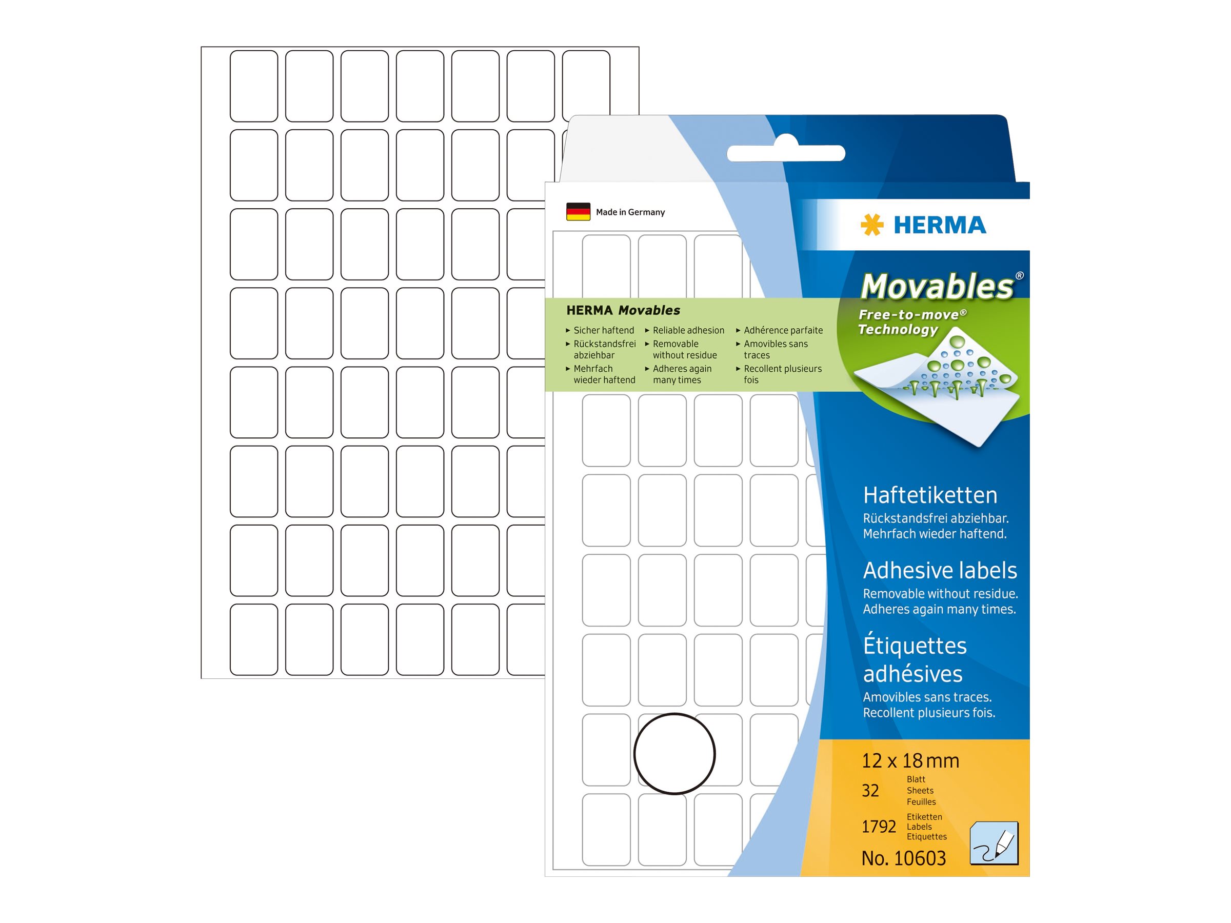 1.792 HERMA Movables Etiketten 10603 weiÃ 12,0 x 18,0 mm