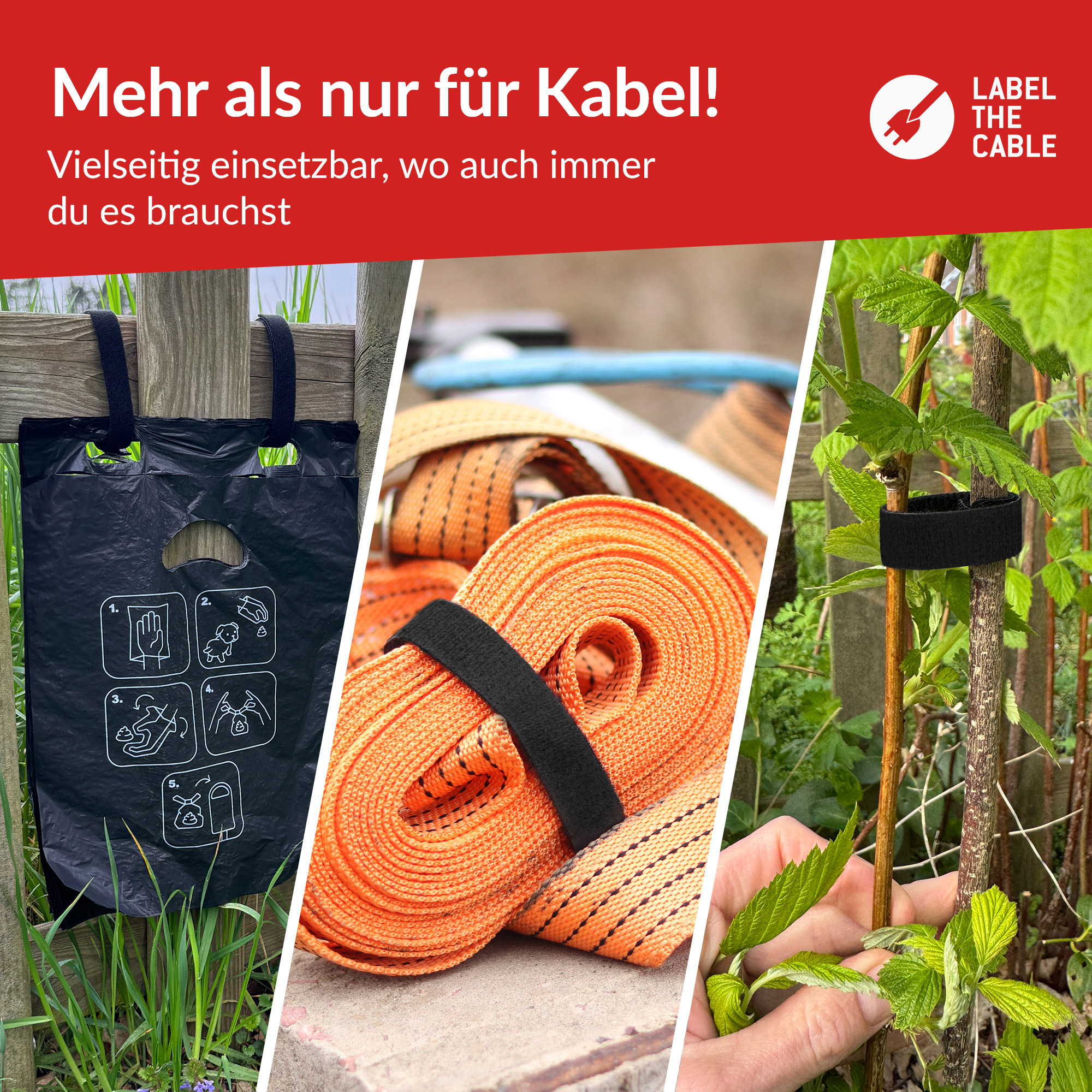 LABEL THE CABLE Klettband ROLL STRAP PRO schwarz 25,0 m x 1,6 cm, 1 St