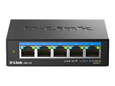 D-LINK DMS-105 5-Port Multi-Gigabit unmanaged Switch 5x 2.5G Ethernet Ports 802.3x Metallgehäuse ohne Lüfter Wi-Fi 6 IGMP