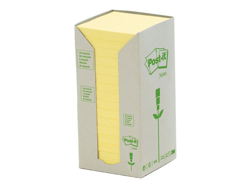 Post-it® Recycling Notes Haftnotizen 654-1T gelb, 16 Bloecke