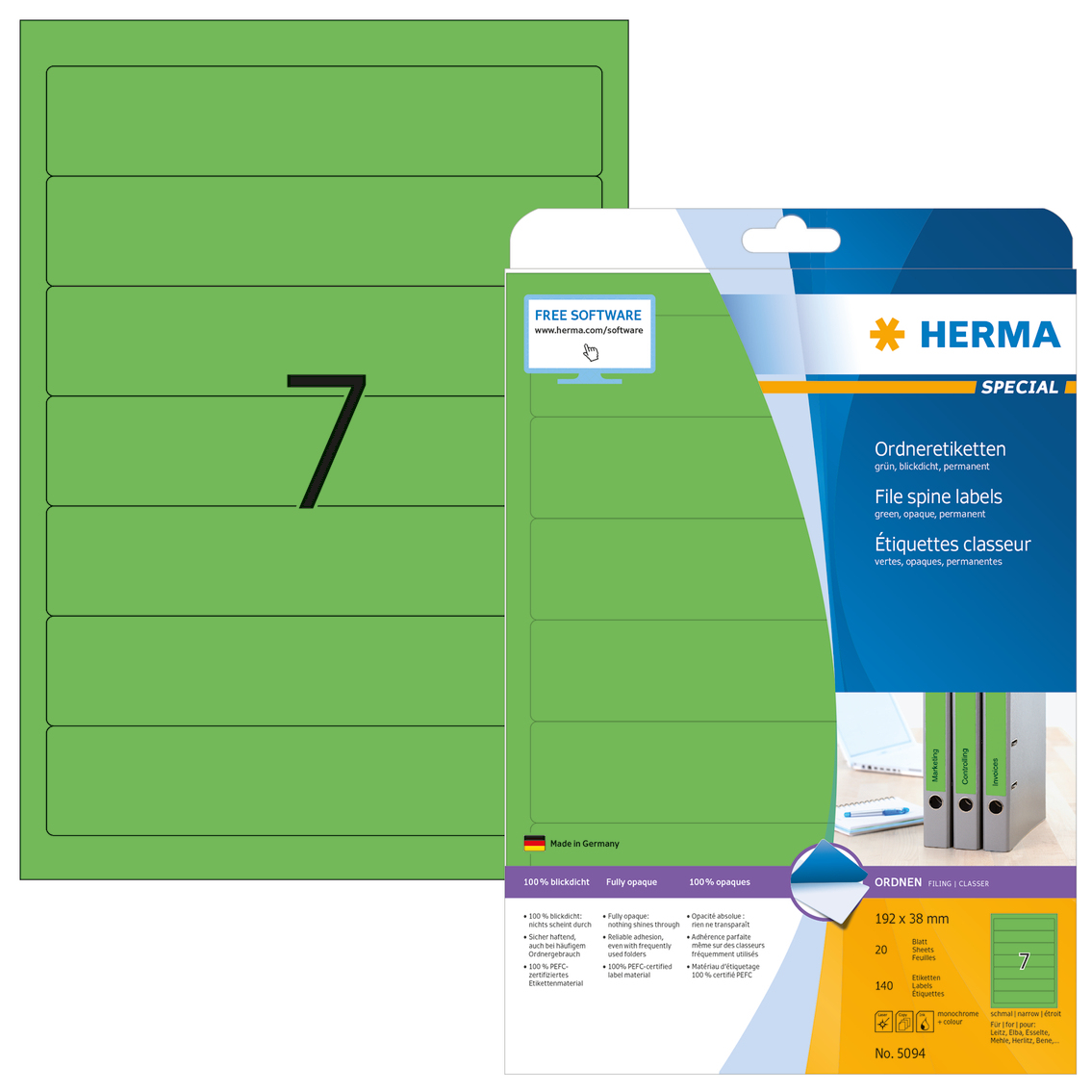 140 HERMA Ordneretiketten 5094 gruen