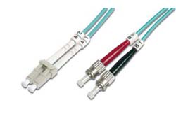 DIGITUS LWL Patchkabel LC/ST 50/125um 3m Multimode Duplex Halogenfrei mit Messprotokoll tuerkis OM3