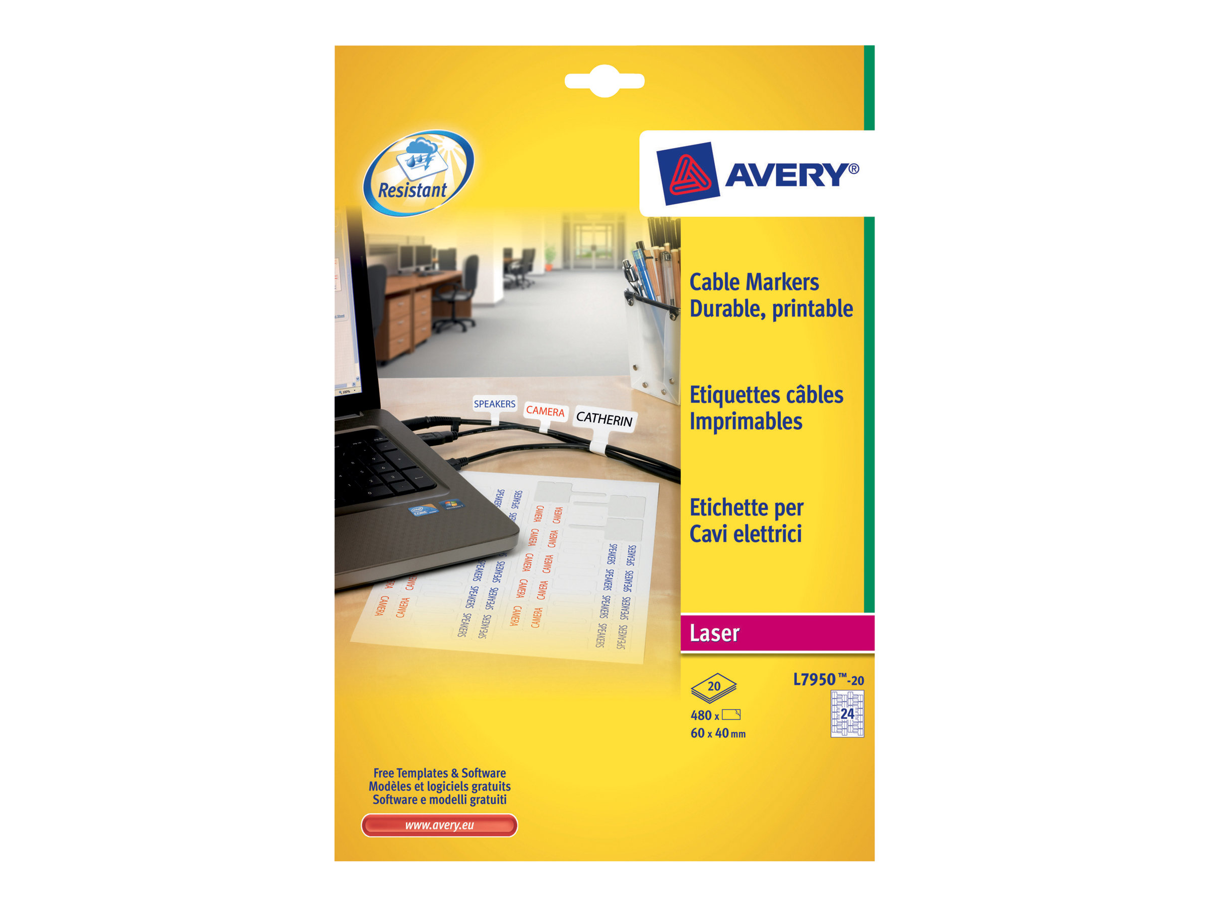 480 AVERY Zweckform Kabelbeschriftungs-Etiketten L7950-20 weiss 60,0 x 40,0 mm