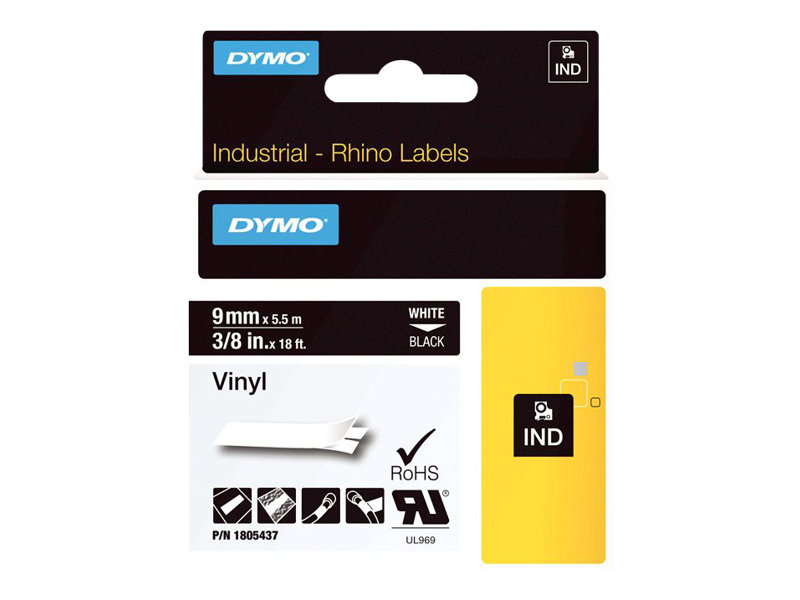 DYMO Schriftband RHINO  1805437, 9 mm weiÃ auf schwarz