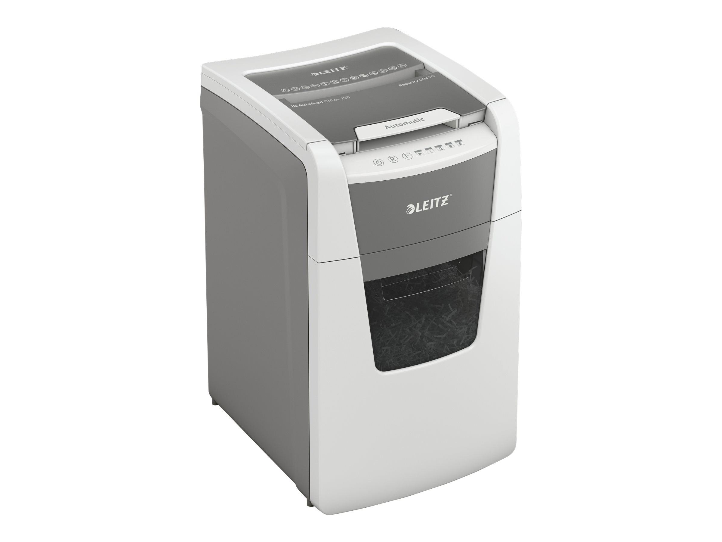 AKTION LEITZ IQ Autofeed Small Office 150 Aktenvernichter mit Partikelschnitt P4, 4 x 28 mm, bis 150 Blatt, weiss mit 50 Euro CashBack