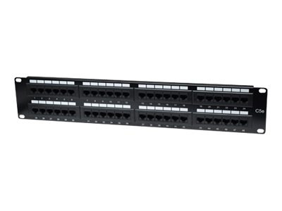 INTELLINET Cat5e Patch Panel 48 Ports RJ45 UTP ungeschirmt 2HE Schwarz passend fuer 19Z Einbaustandard