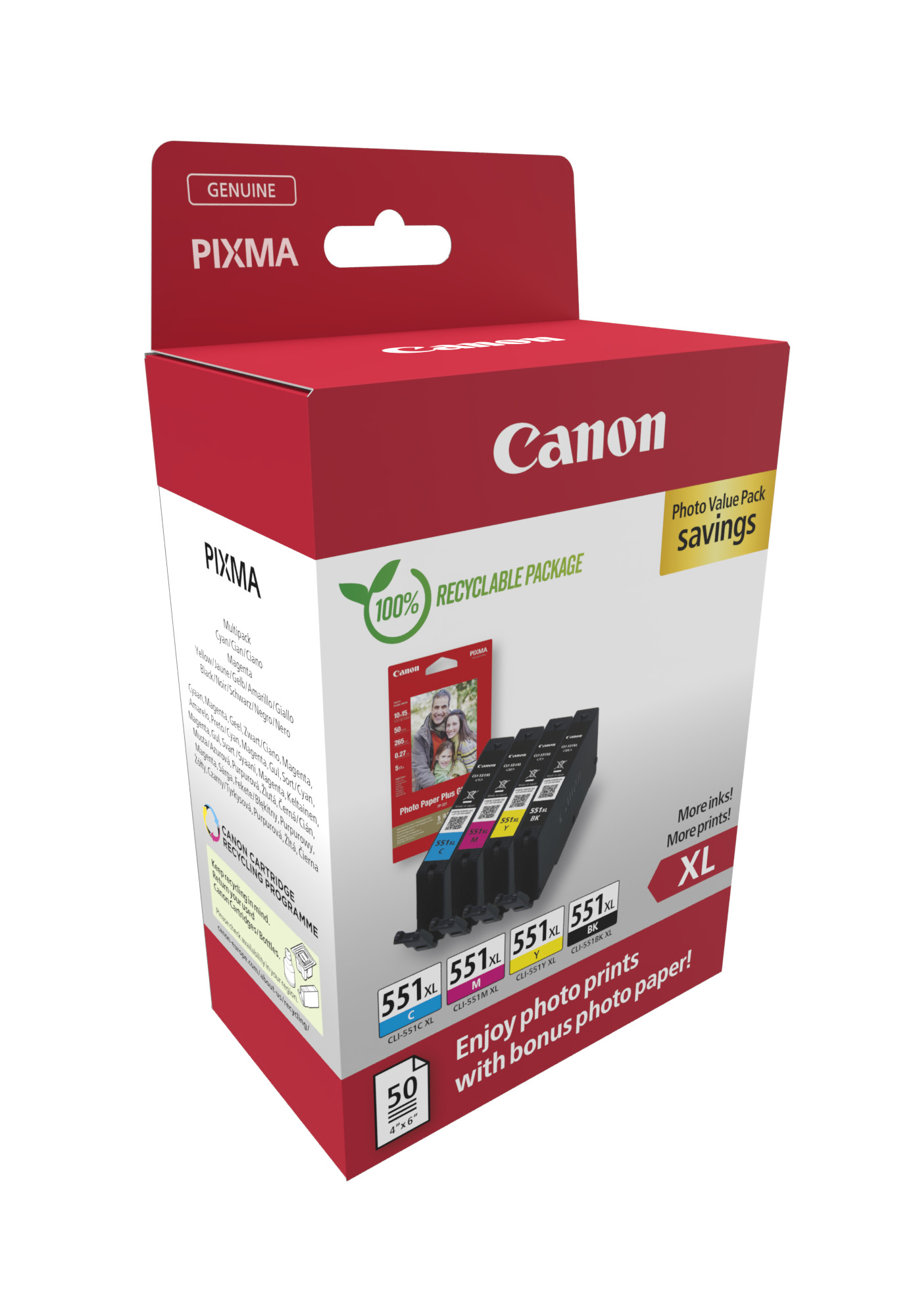 Canon CLI551 XL CMYBK schwarz, cyan, magenta, gelb Druckerpatronen Fotopapier