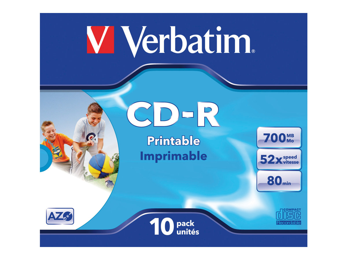 CD-R  Verbatim 700MB 10pcs Pack 52x JewelCase wide printable retail