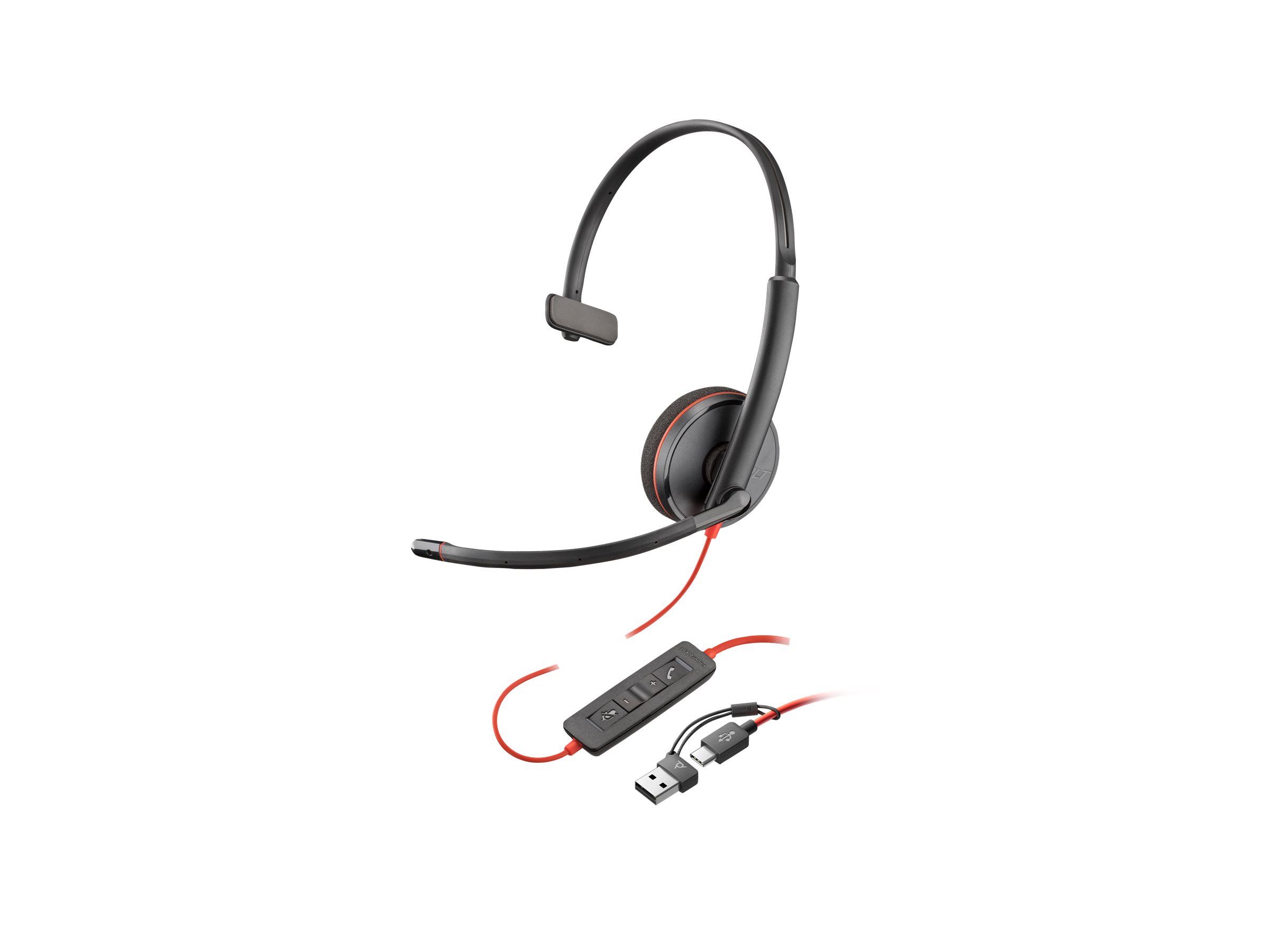 HP Poly Blackwire 3210 Monaural USB-C Headset +USB-C/A Adapter