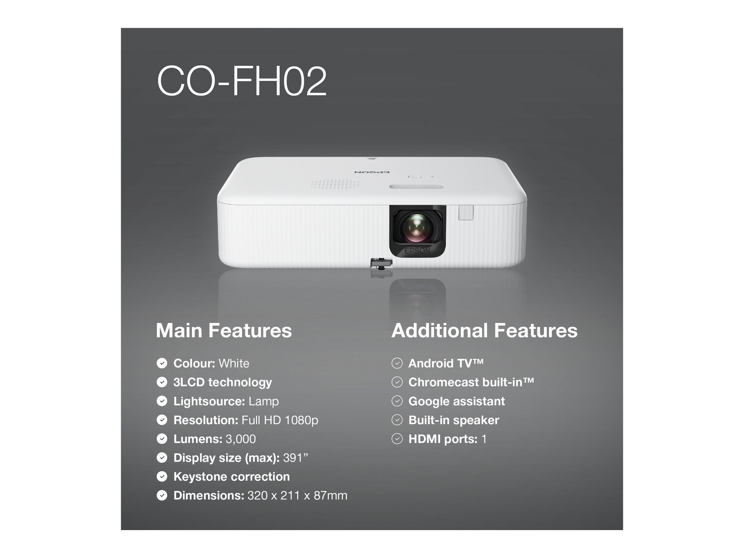 EPSON CO-FH02 Projector 3LCD 1080p 3000Lm (P) EPSON CO-FH02 Projector 3LCD 1080p 3000Lm (P)