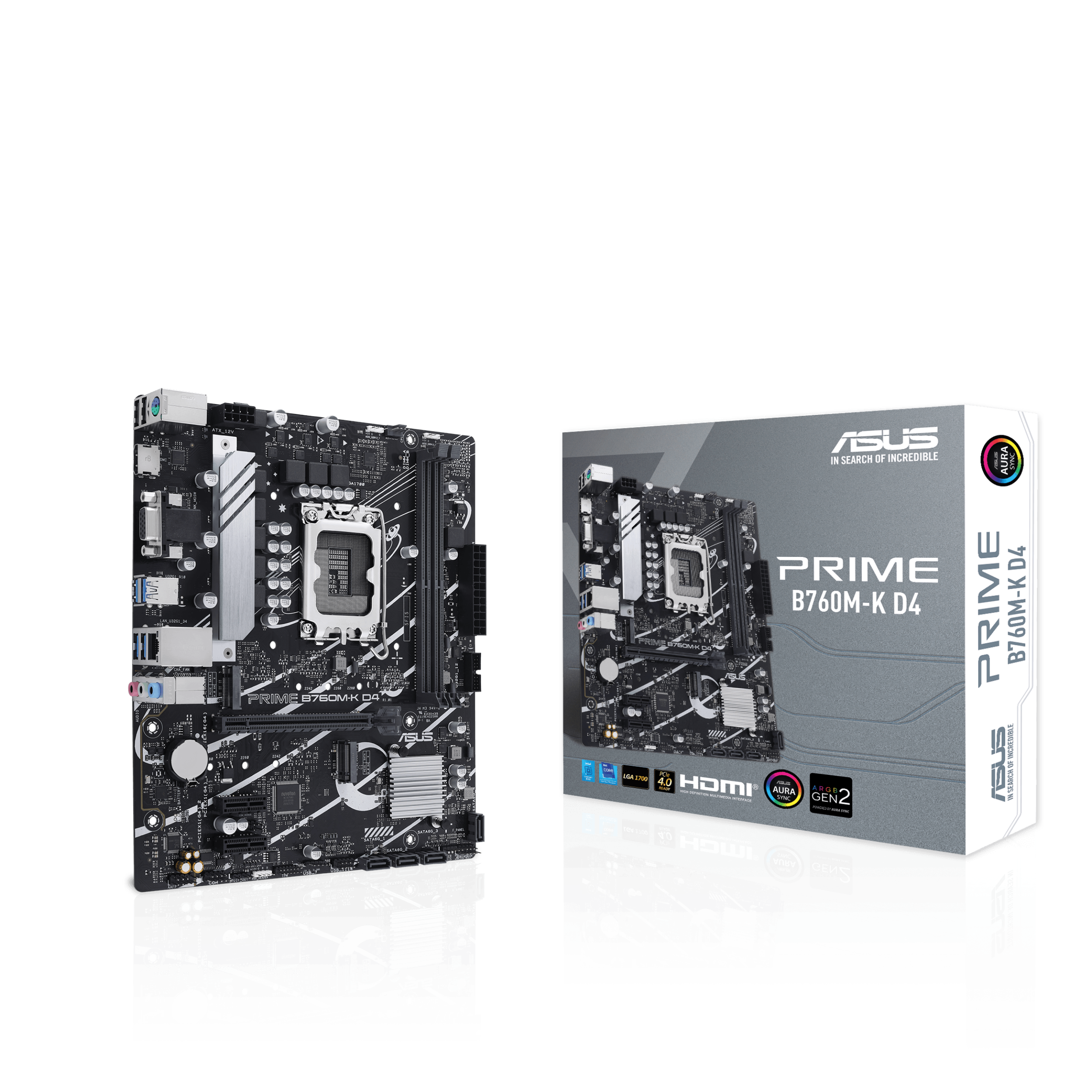 ASUS PRIME B760MK D4 LGA1700 microATX MB 2xDDR4 4xSATA 2xM2 1xDSub 1xHDMI 20