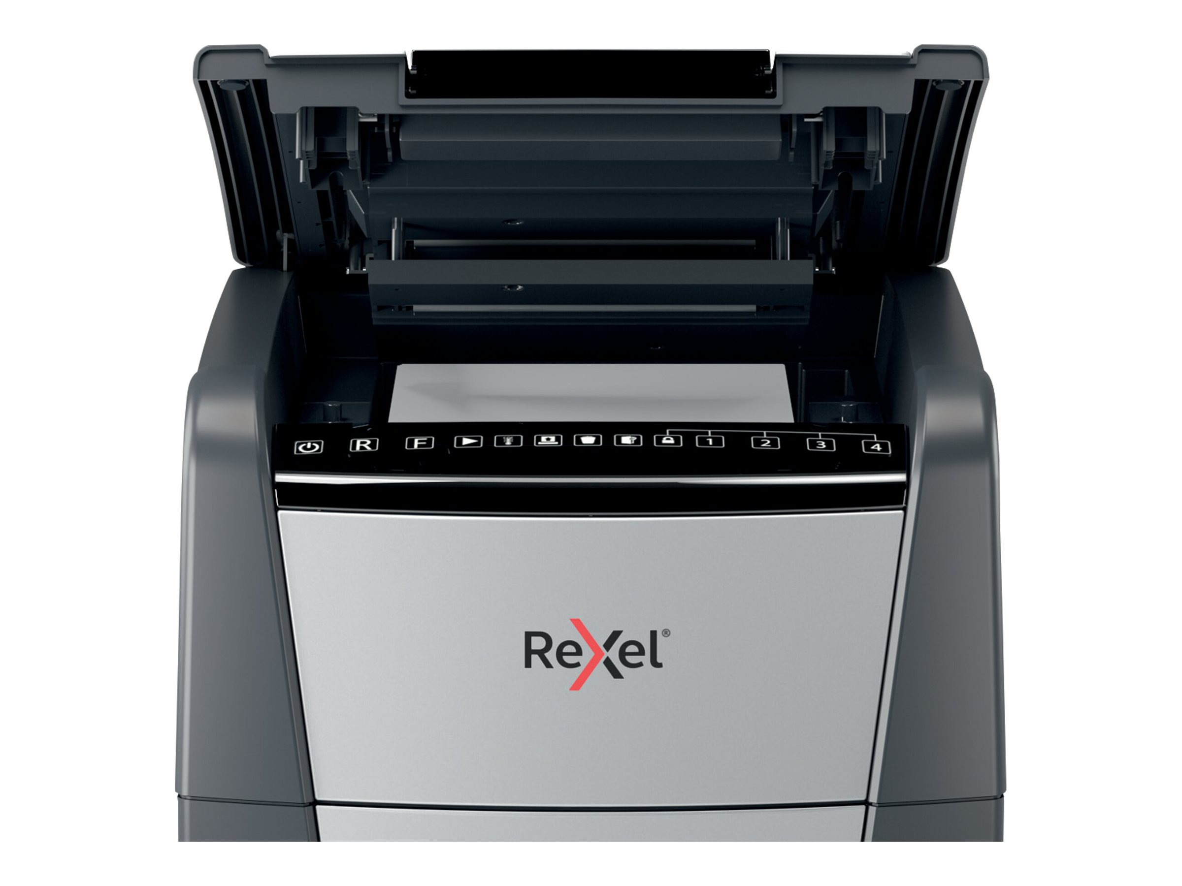 AKTION Rexel Optimum AutoFeed 300X Aktenvernichter mit Partikelschnitt P4, 4 x 26 mm, bis 300 Blatt, schwarz mit 60 Euro CashBack