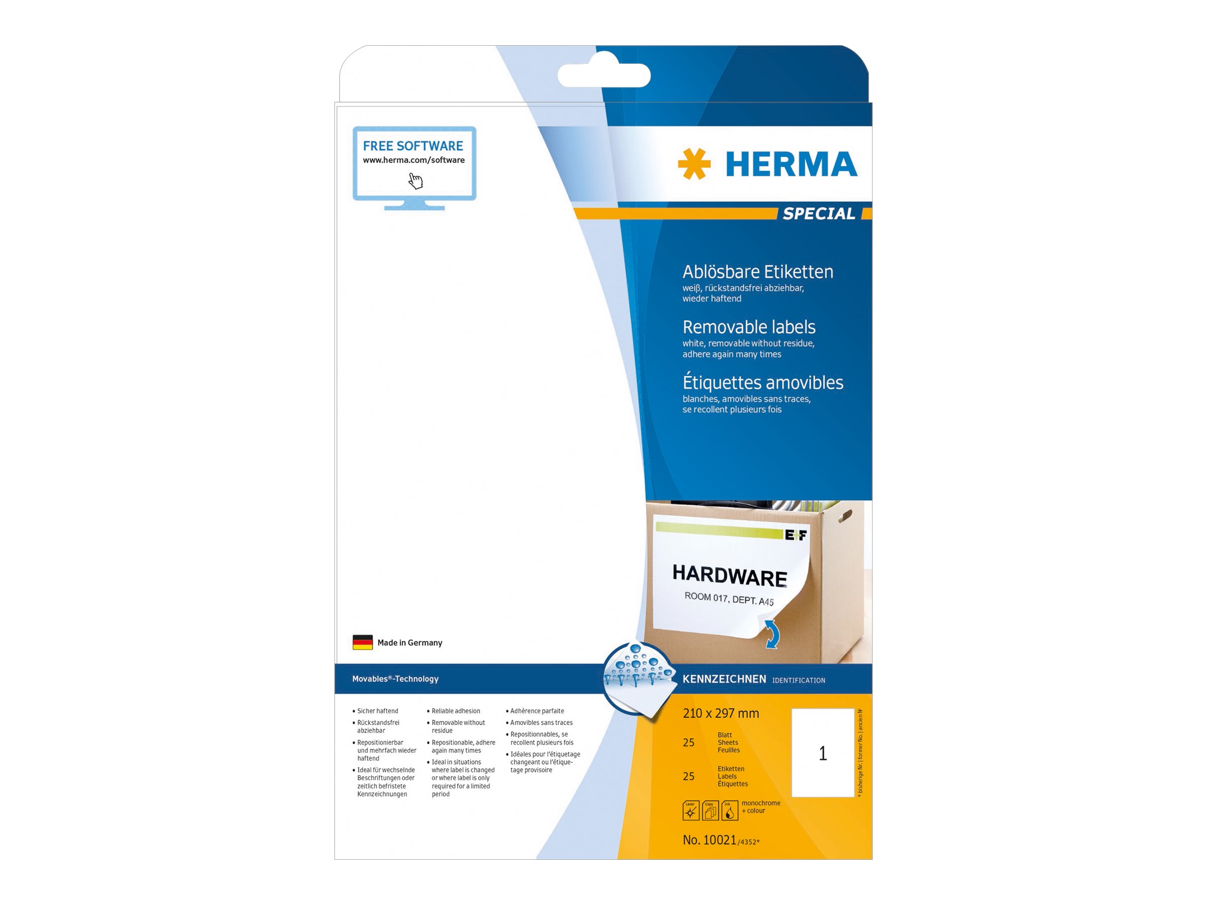 25 HERMA Etiketten 10021 weiss 210,0 x 297,0 mm 25 HERMA Etiketten 10021 weiss 210,0 x 297,0 mm