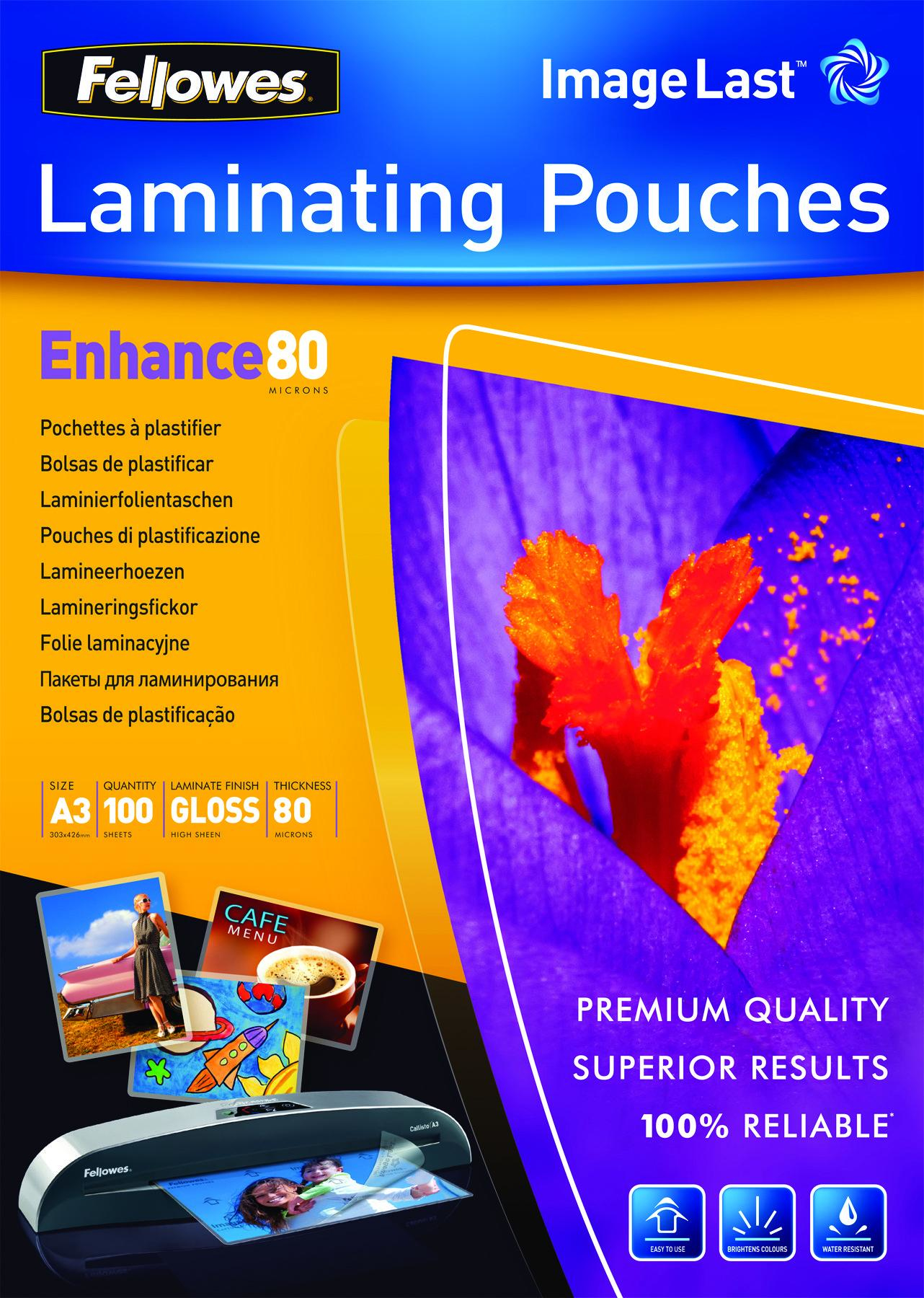 Fellowes Enhance80 ImageLast Laminierfolien glänzend für A3 80 micron, 100 St