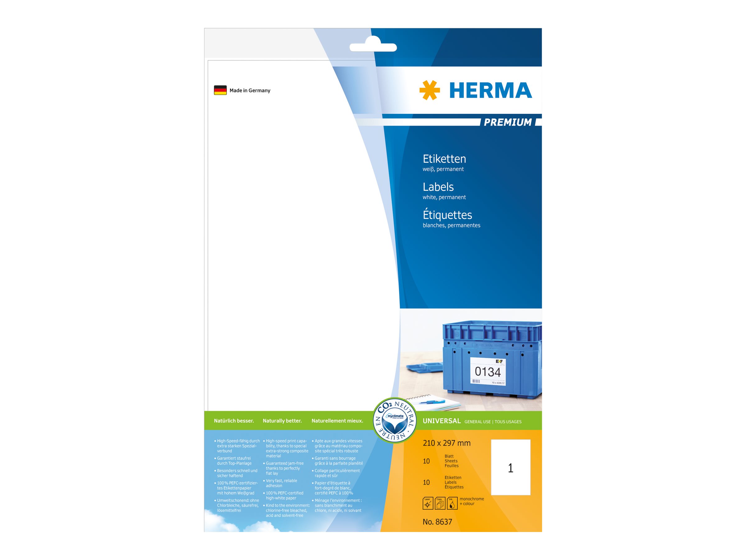 10 HERMA Etiketten 8637 weiÃ 210,0 x 297,0 mm