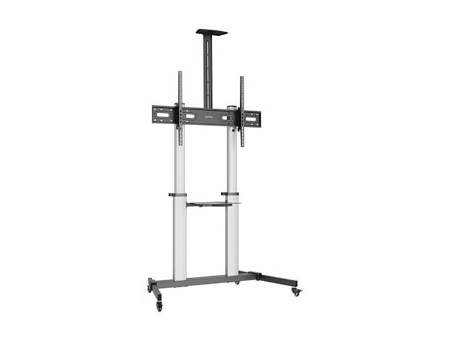MANHATTAN Aluminium Multimedia TV-Ständer auf Rollen höhenverstellbar 152,4-254cm 60-100Zoll bis 80 kg neigbar rotierbar Fachboden