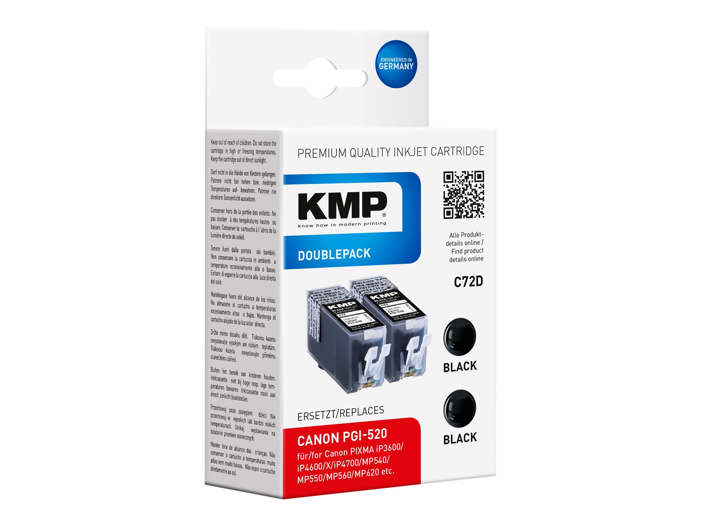 KMP C72D  schwarz Druckerpatronen kompatibel zu Canon 2x PGI-520, 2er-Set