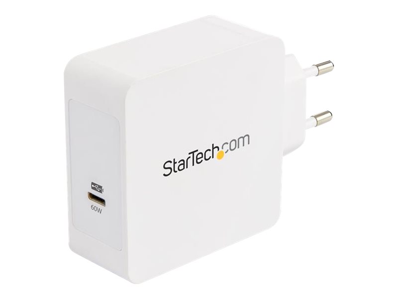 STARTECH.COM 1 Port USB-C Wall Charger with 60W of Power Delivery - AC to USB Adapter - Type C - For Laptops Tablets Phones