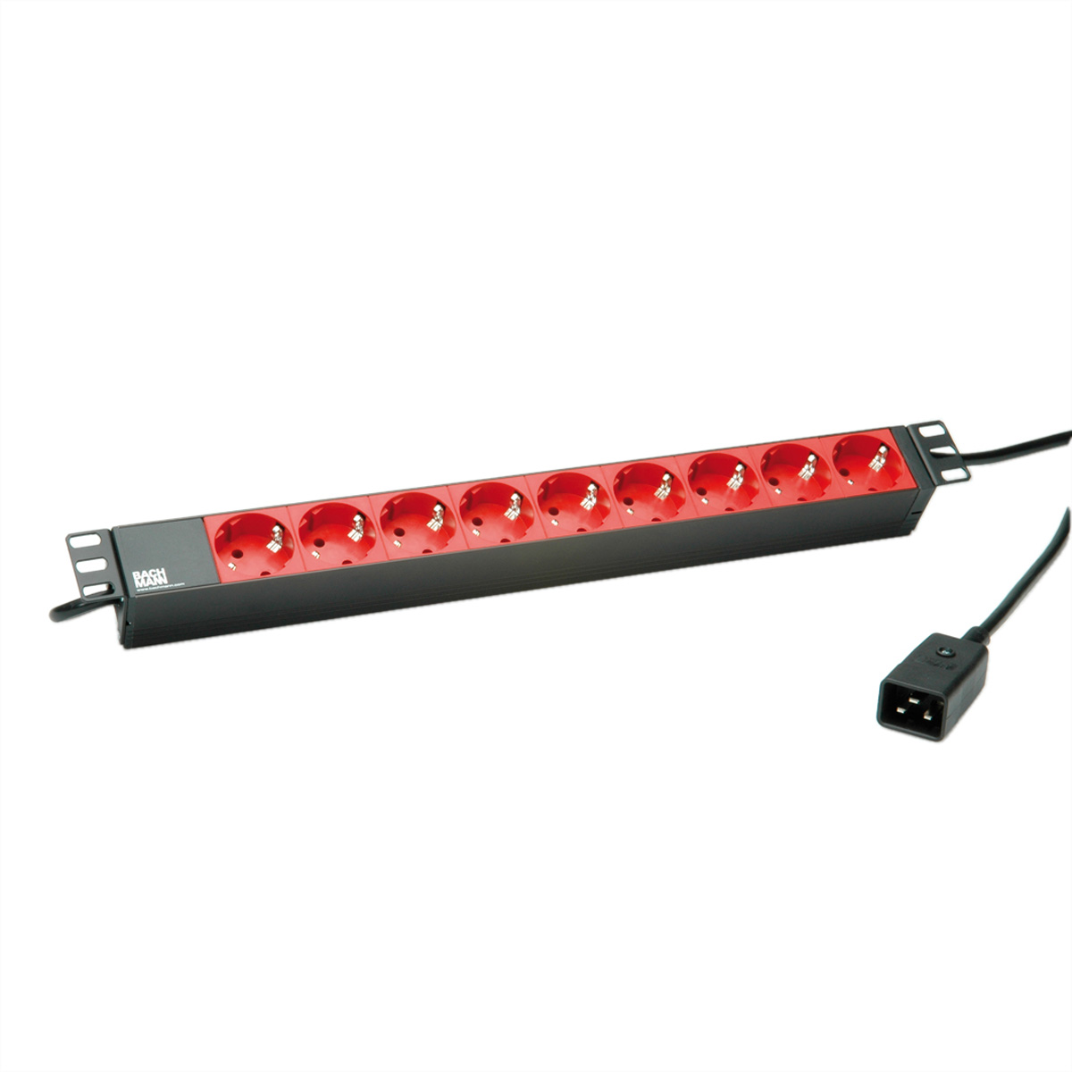 BACHMANN 48,26cm 19Zoll Steckdosenleiste 9x Schutzkontakt C20-Stecker schwarz