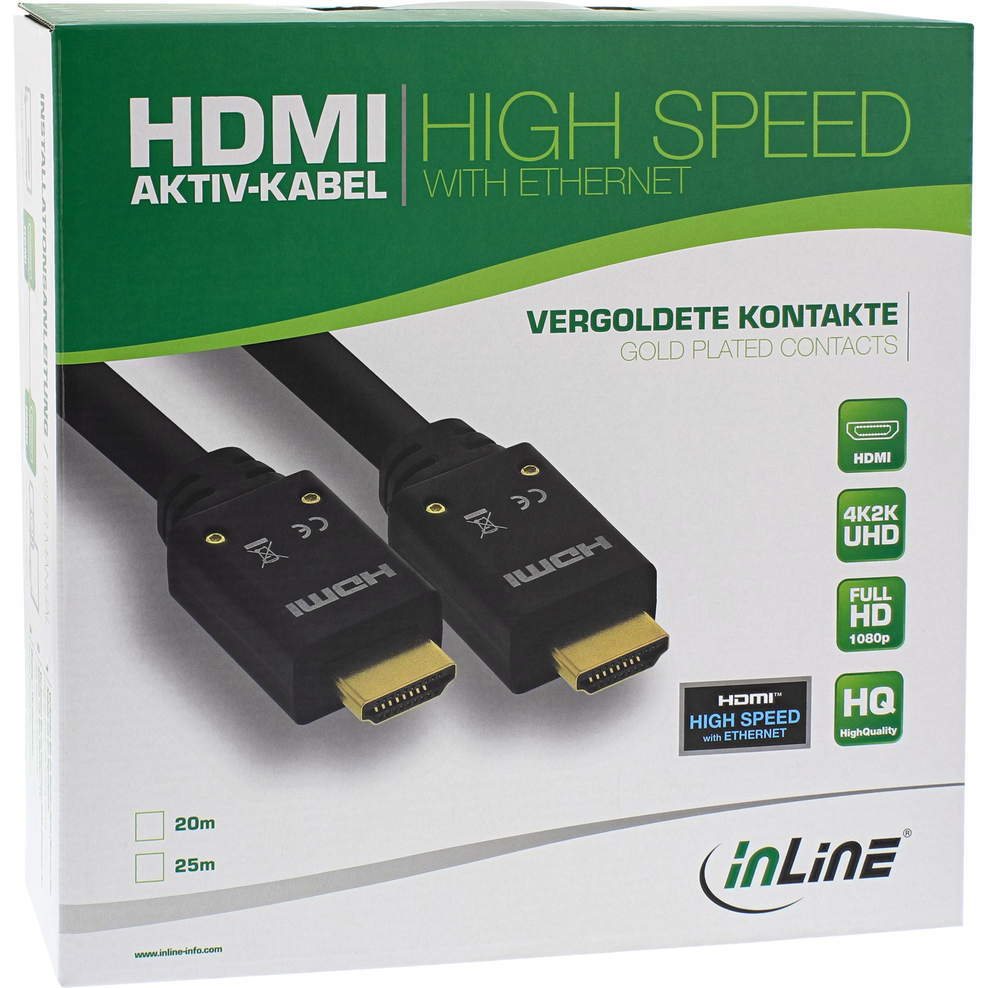 INLINE HDMI HighSpeed Kabel mit Ethernet 4K2K aktiv StSt vergoldete Kontakte mit eingebautem Verstaerker schwarz 10m