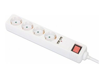 MANHATTAN 4-fach Steckdosenleiste mit 2 USB-Ladeports USB-A-Ports mit insgesamt 2,1 A Ausgangsleistung 2m Stromkabel 16 A weiss MANHATTAN 4-fach Steckdosenleiste mit 2 USB-Ladeports USB-A-Ports mit insgesamt 2,1 A Ausgangsleistung 2m Stromkabel 16 A weiss